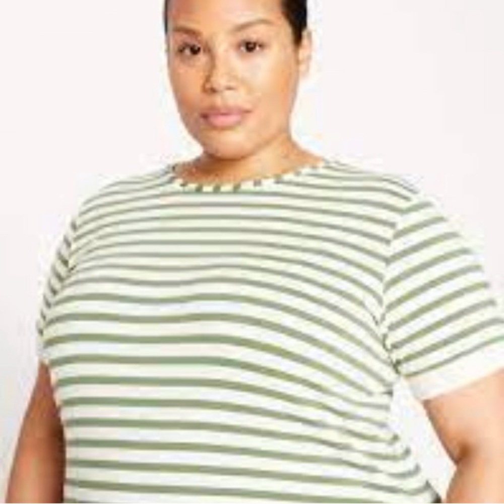 Universal Standard everyday striped crew neck tee 3XS (US 2-4) pistachio stripes